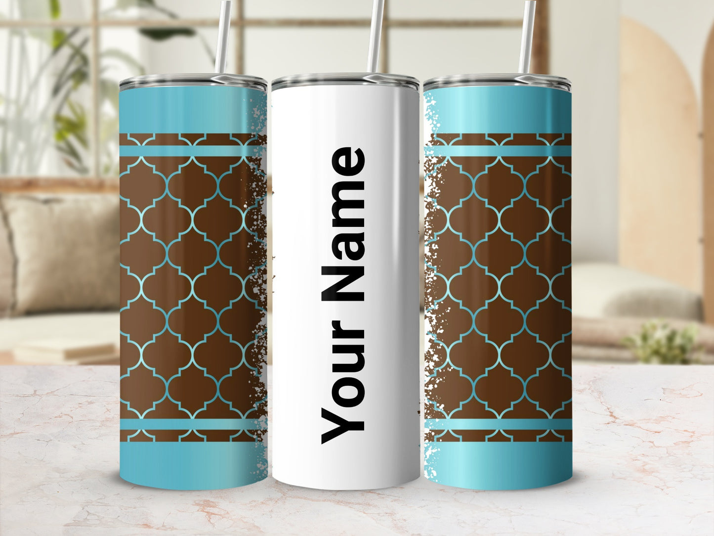 Personalized Insulated Tumbler with Blue and Brown Pattern