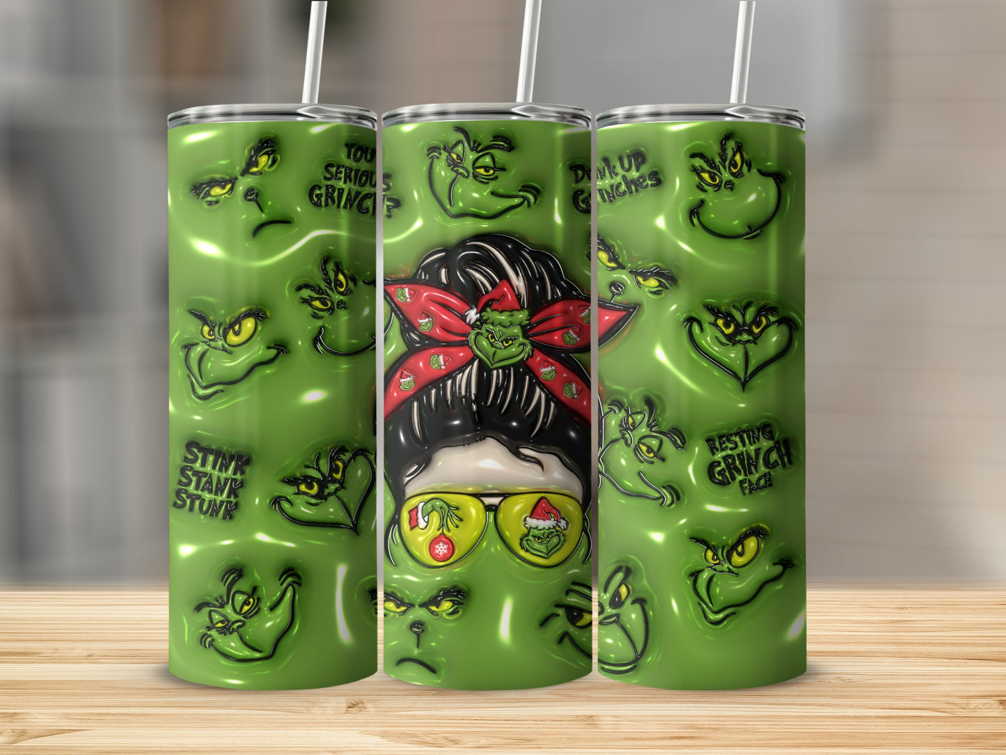 Grinch Faces and Quotes Tumbler With Straw Product