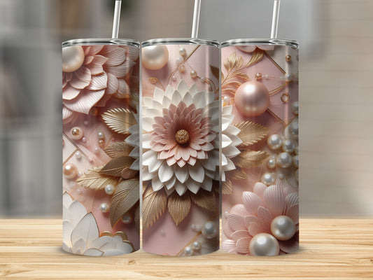 Floral pattern tumbler with pearl and gold accents.