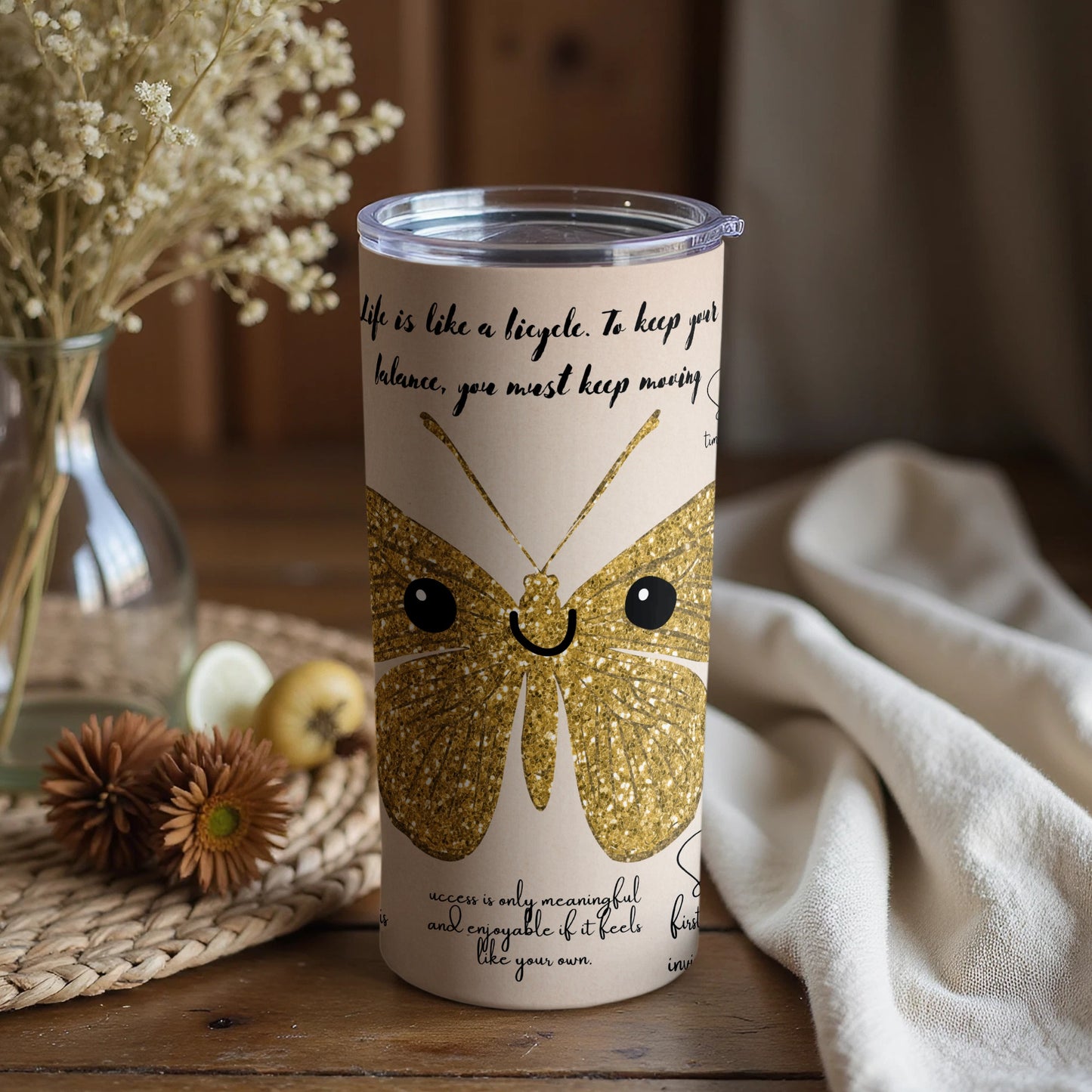Life is Like a Bicycle Butterfly Design Tumbler