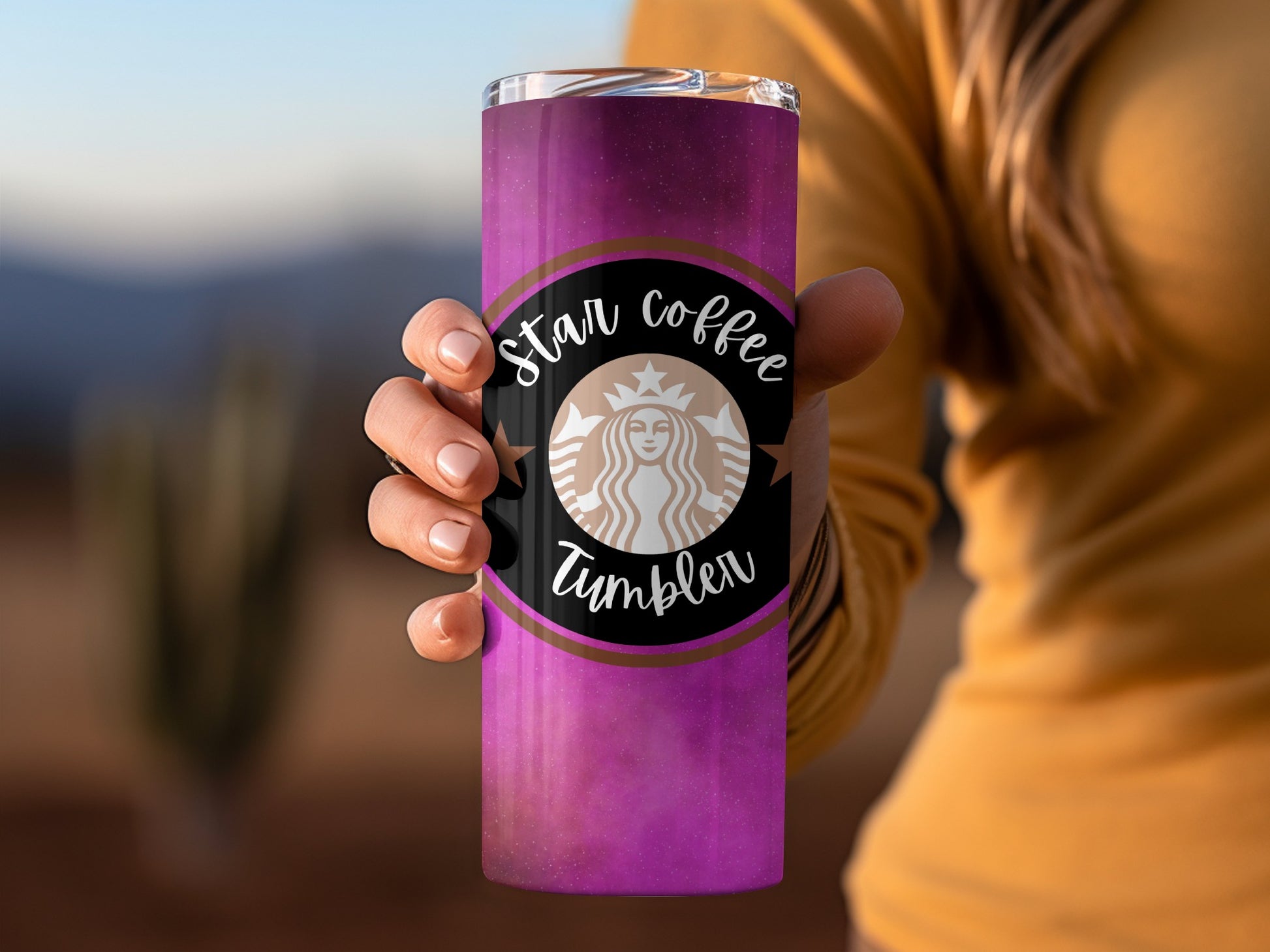 Star Coffee Tumbler Purple Gradient Design Beverage Cup