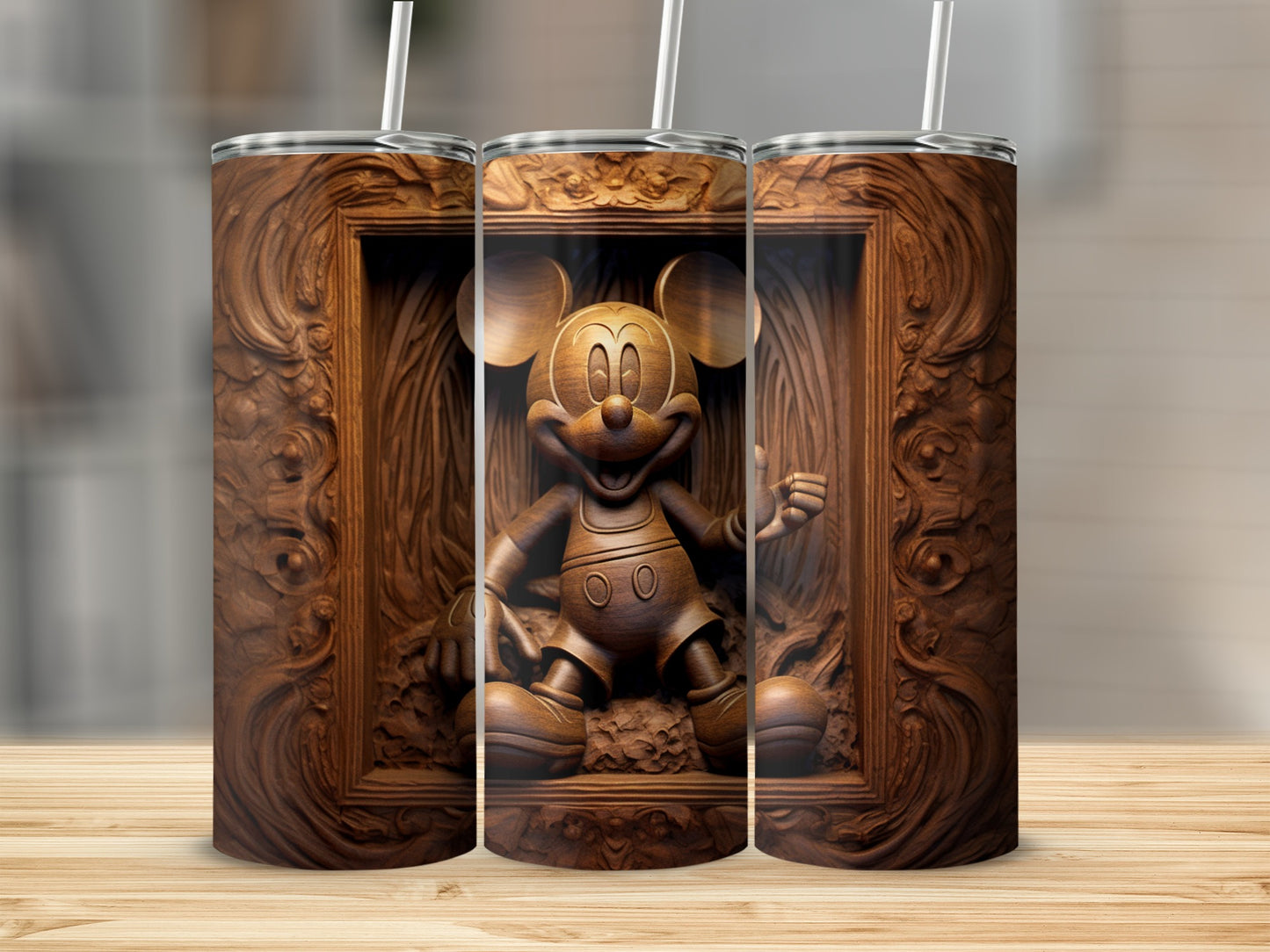 Mickey Mouse Wooden Carving Design Tumbler