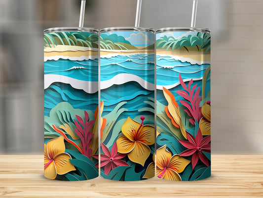 Tropical Beach Floral Design Insulated Tumbler