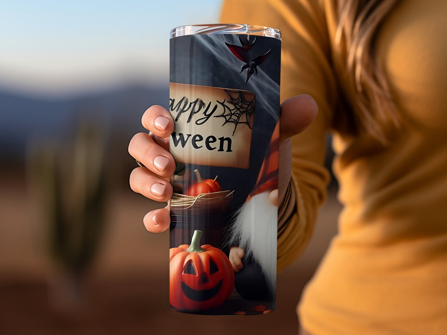 Festive Halloween Gnome and Pumpkin Design Tumbler