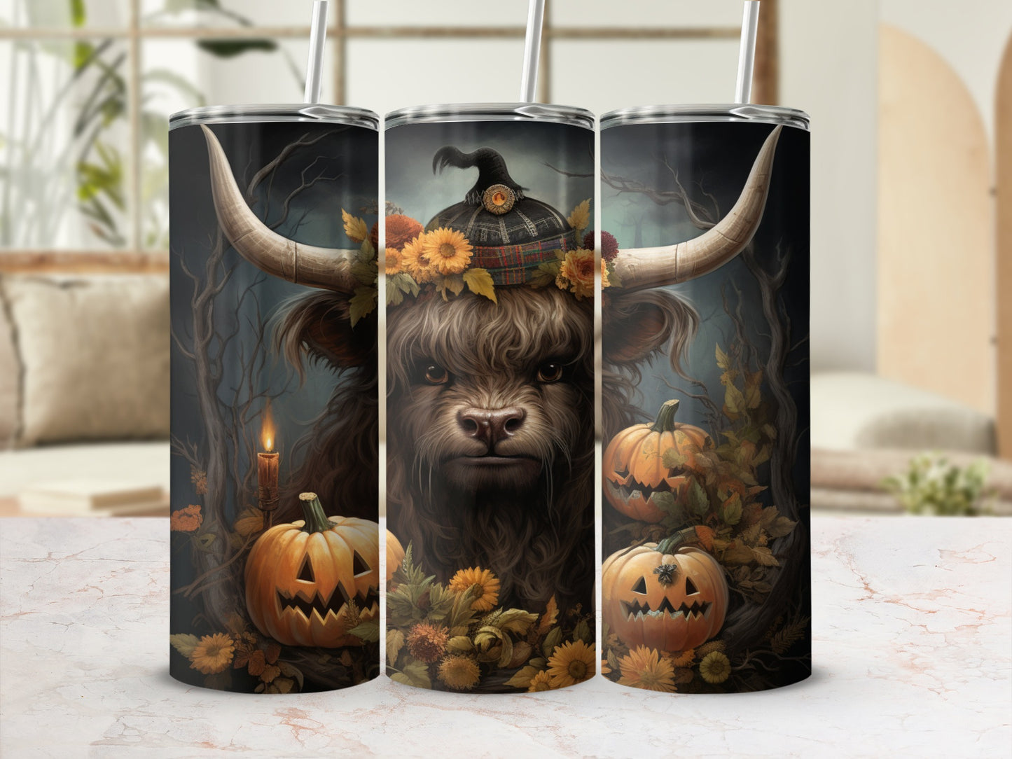 Highland Cow Halloween Pumpkin Cup Tumbler