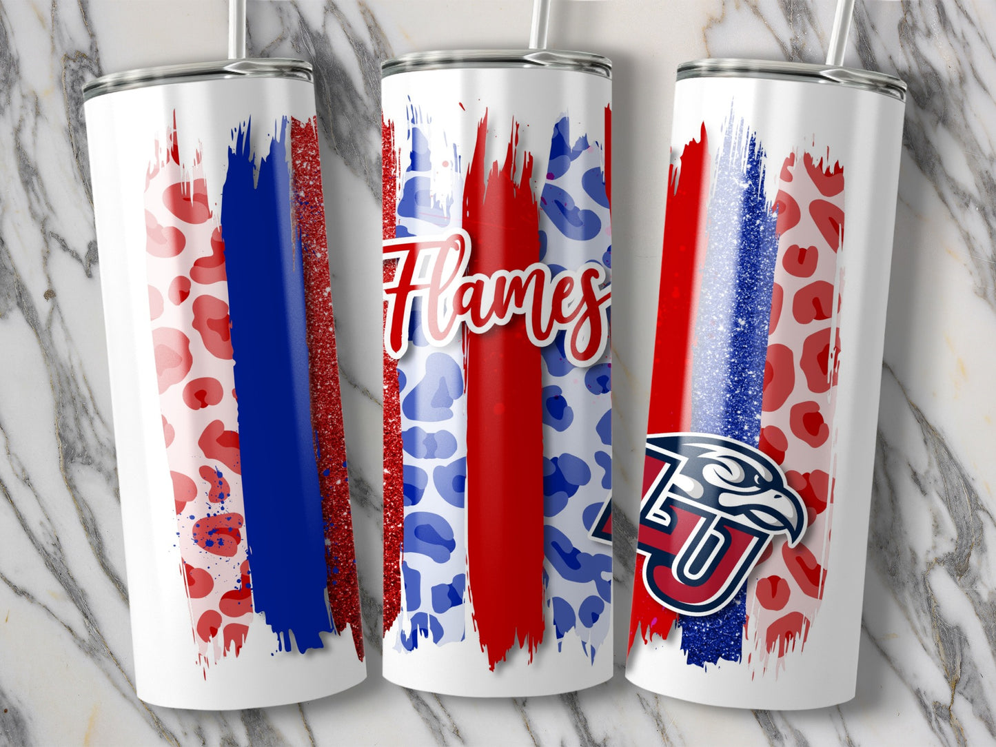 Liberty University Flames Leopard Stripes Brushstrokes Tumblers