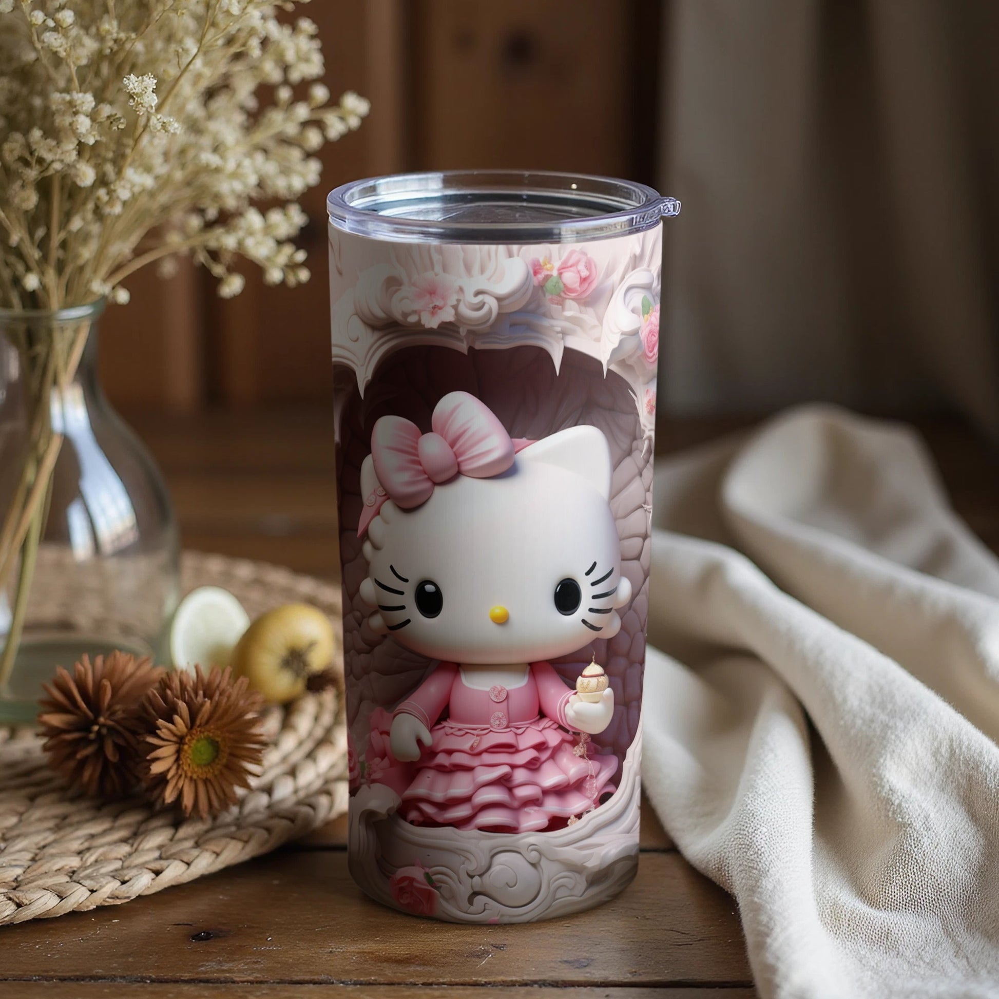 Elegant Hello Kitty Cup with Floral Design