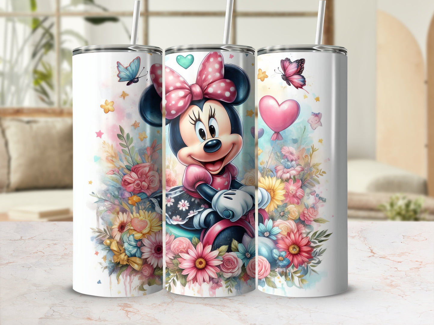 Adorable Cartoon Character With Floral Background Tumbler