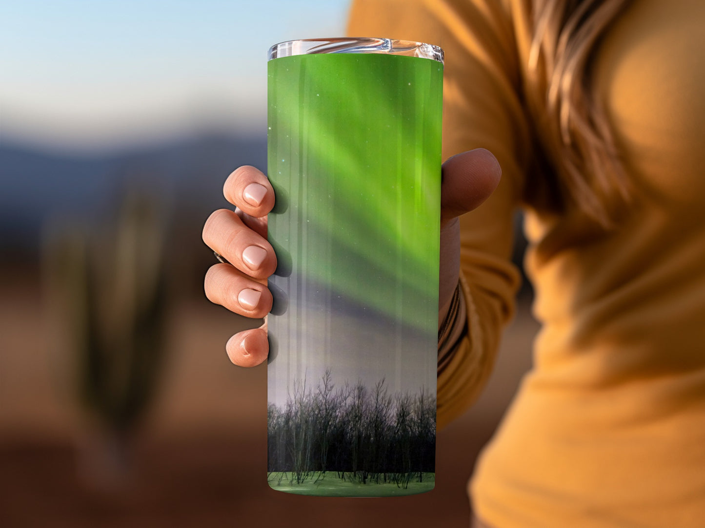 Northern Lights Forest Scene Insulated Travel Tumbler