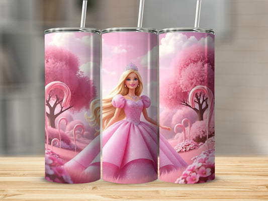 Pink Fantasy Princess Design Tumbler with Straw