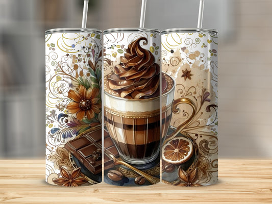 Whimsical Chocolate Coffee Art Tall Tumbler with Straw