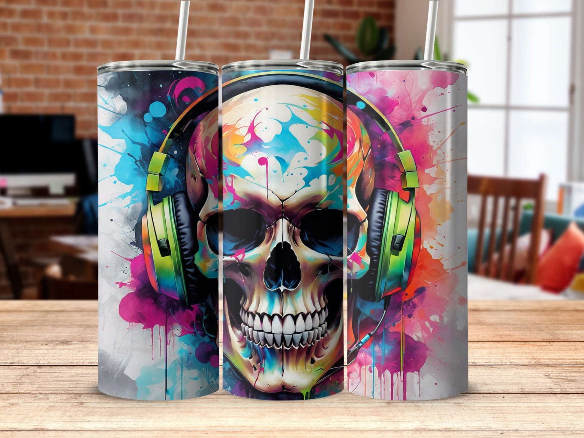 Colorful Skull with Headphones Tumbler Product