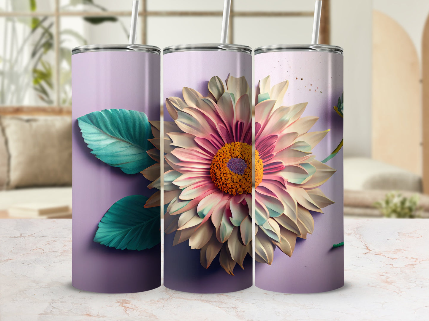 Elegant Floral Design Tumbler with Lid for Beverages