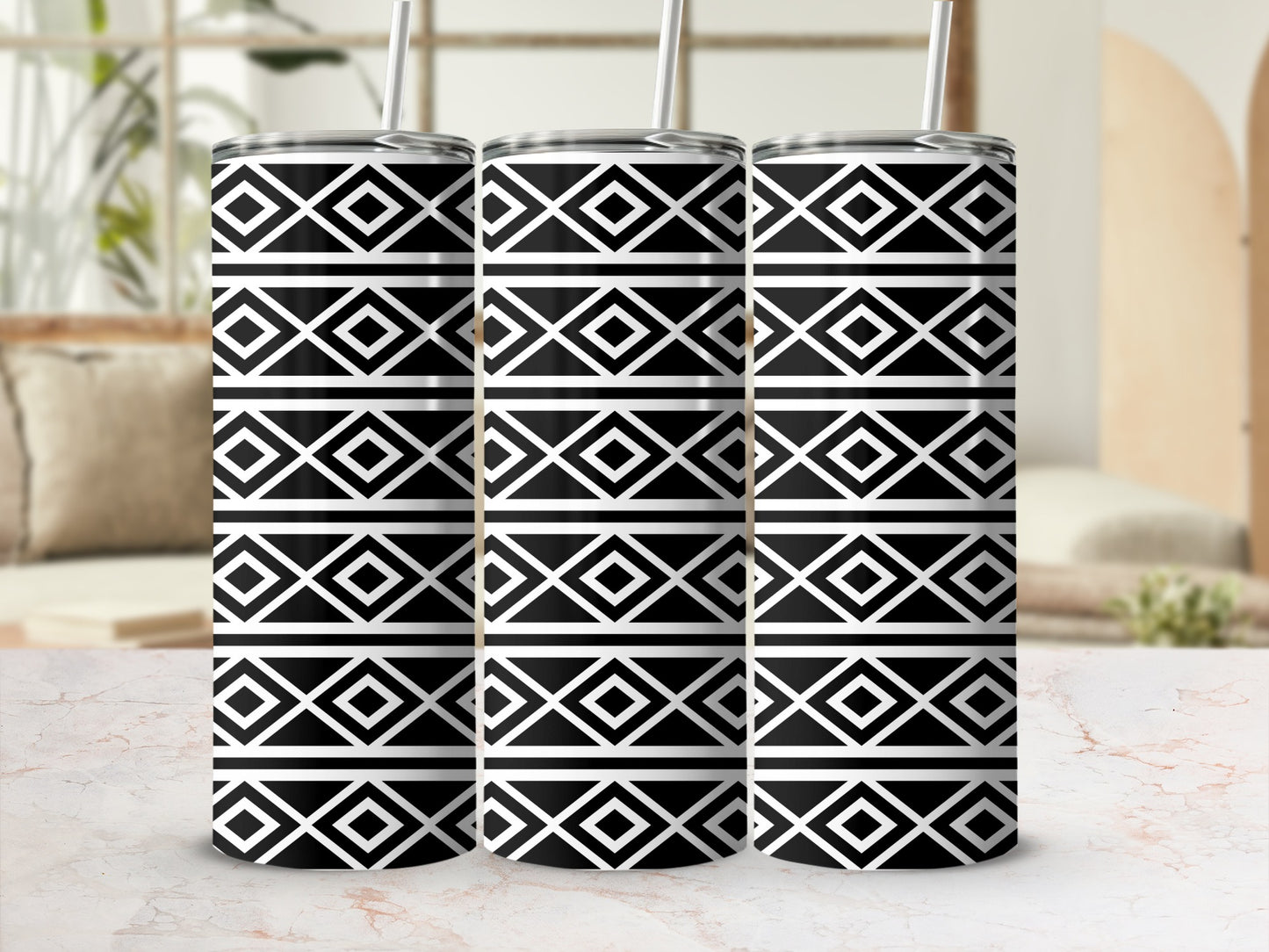 Stylish Geometric Black and White Tumbler Collection