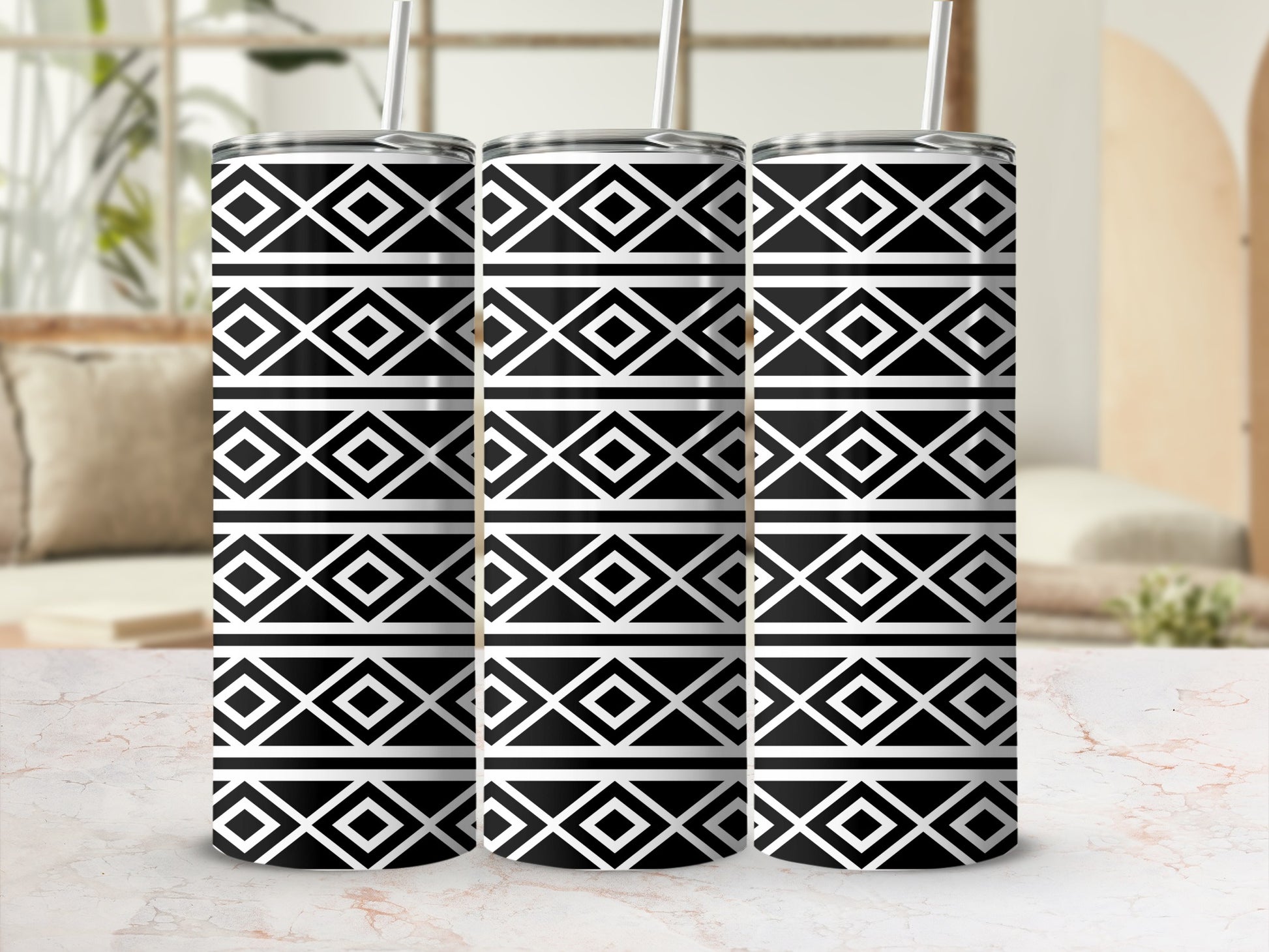 Stylish Geometric Black and White Tumbler Collection