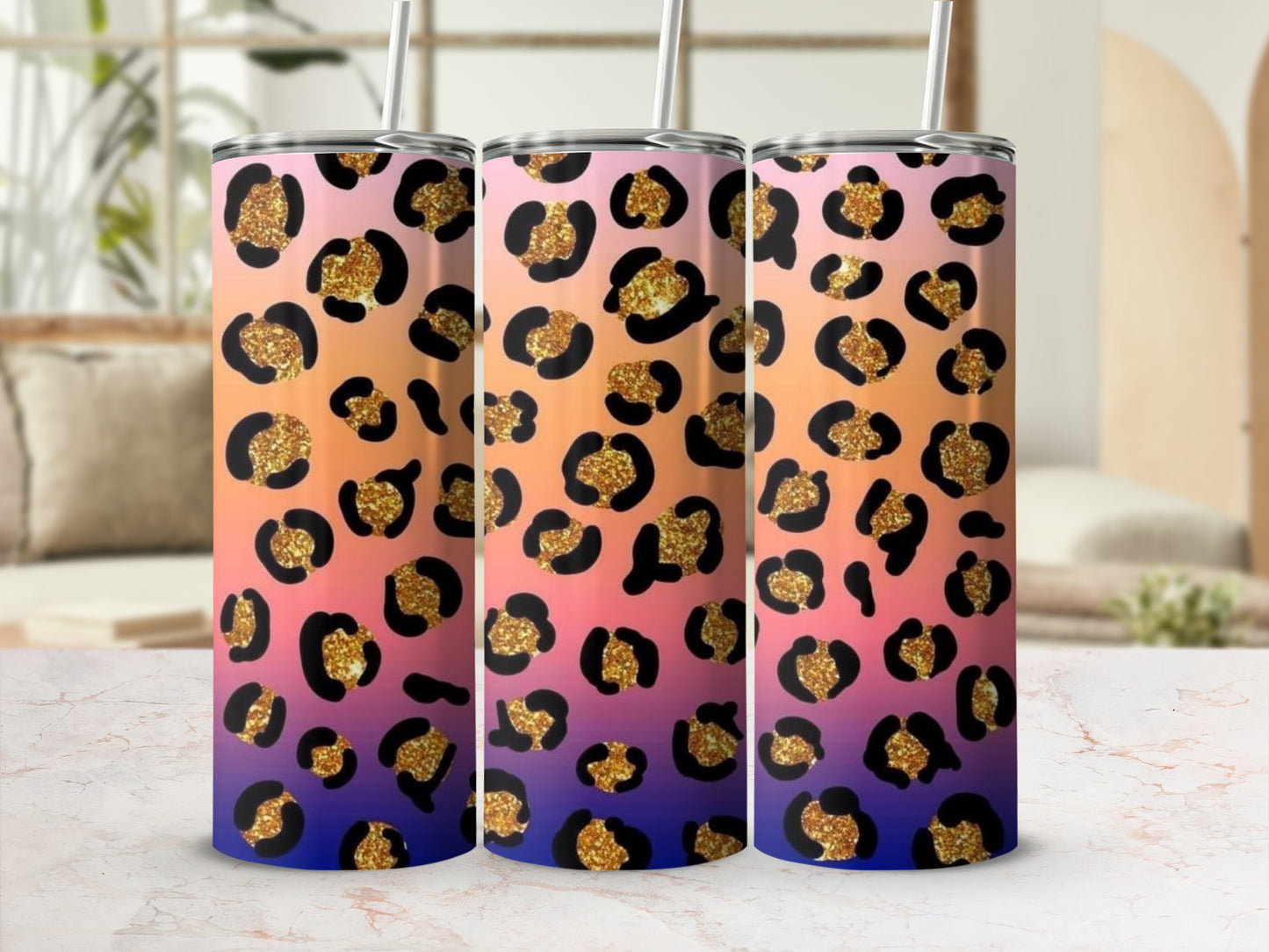 Glitter Leopard Print Ombre Tumbler 20oz Travel Mug