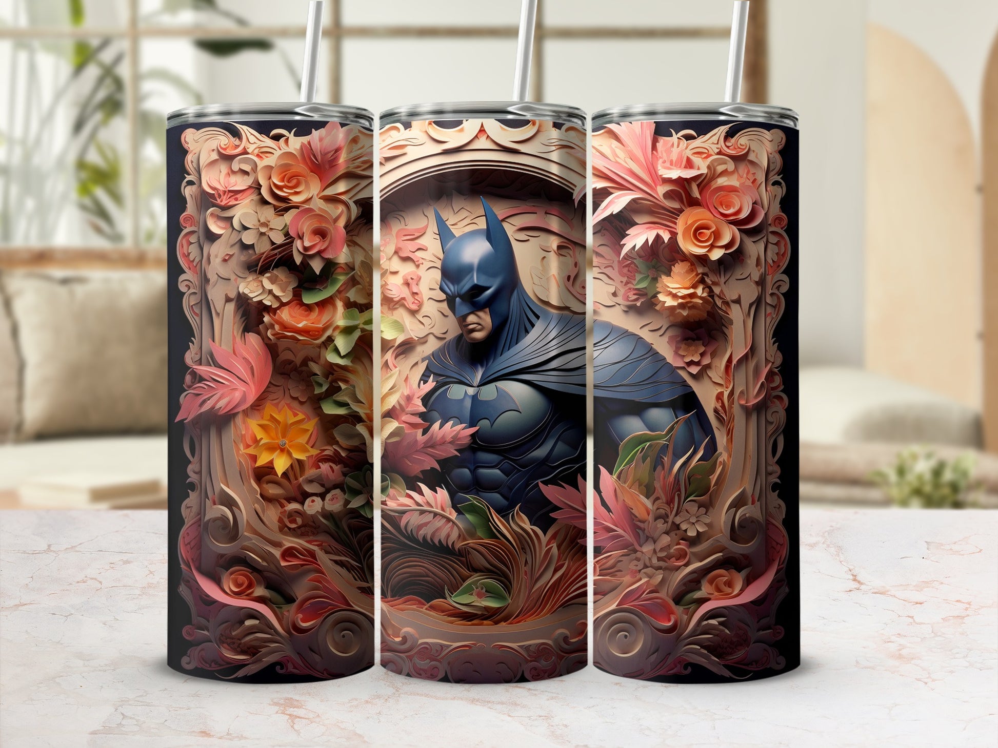 Batman Floral Art Design Stainless Steel Tumbler