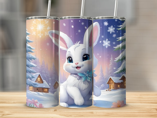 Cute Winter Wonderland Rabbit Scene Tumbler Cup Design