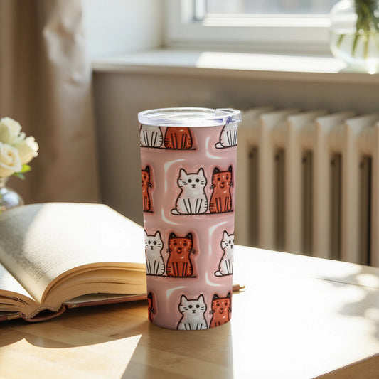 Adorable Cat Patterned Tumbler with Pink Background