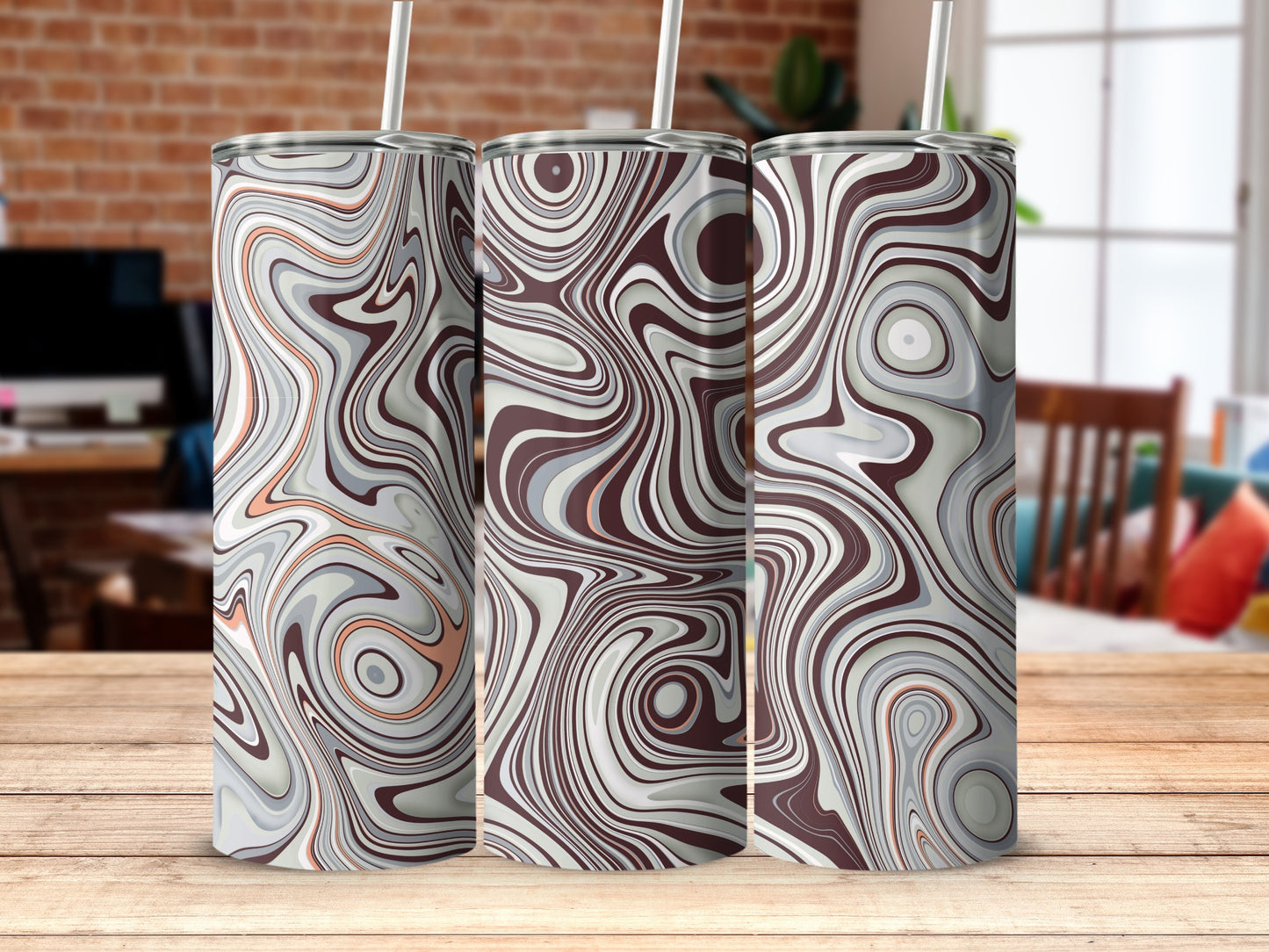 Swirled Pattern Insulated Tumbler for Cold Beverages