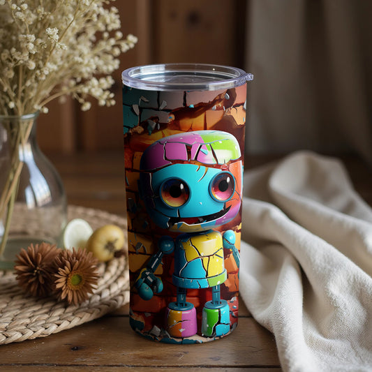Cute Multicolored Robot Design Tumbler for All Ages