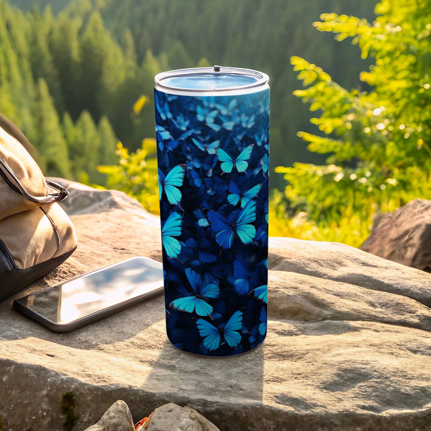 Deep Blue Butterflies Forest View Slim Tumbler product type
Tumbler, Insulated Tumbler, Travel Tumbler, Blue Butterflies, Butterfly Pattern, Nature Design, Vibrant Blue, Deep Blue, Aqua Blue, Forest Scene, Outdoor Tumbler, Hiking Gear, Drinkware, Beverage Container, Unique Design, Butterfly Art, Wildlife Pattern, Gift Idea, Slim Tumbler, Insect Motif