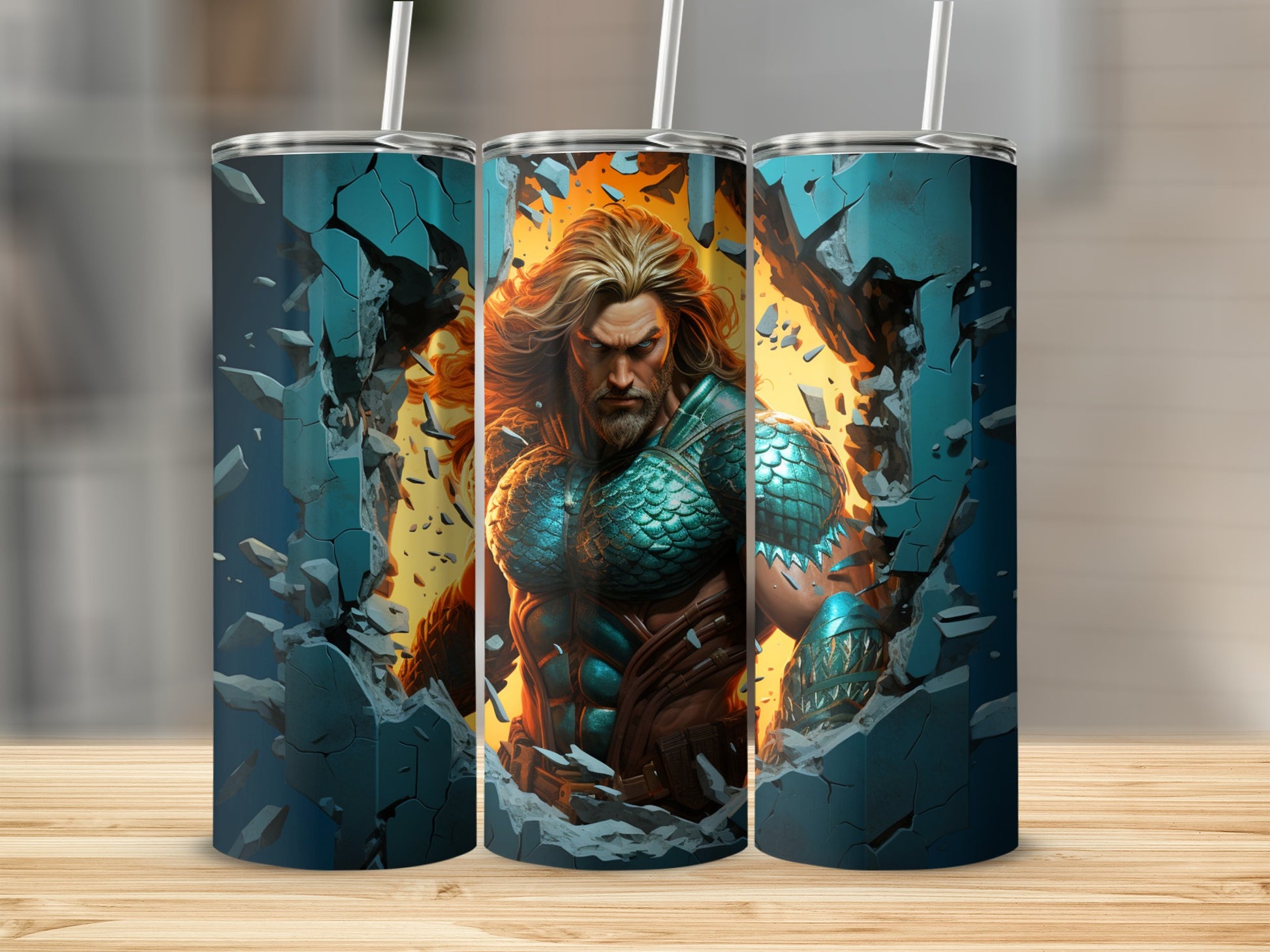 Aquatic Superhero Breaking Through Design Tumbler