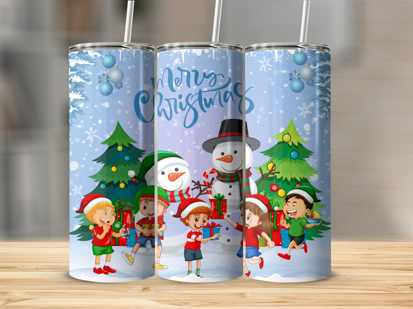 Merry Christmas Kids Running With Gifts tumbler
