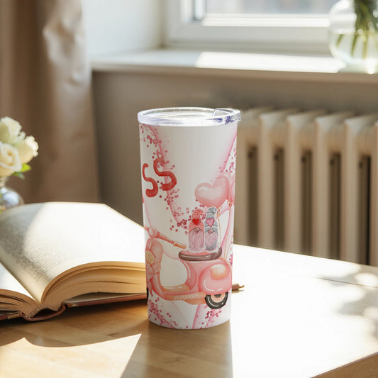 Cute Pink Scooter Tumbler Travel Mug with Fun Design