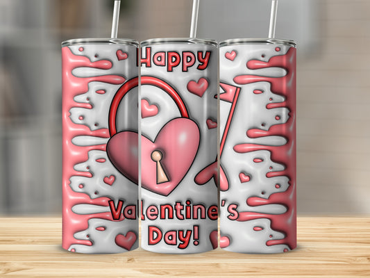 Happy Valentine's Day Pink Heart Lock Tumbler