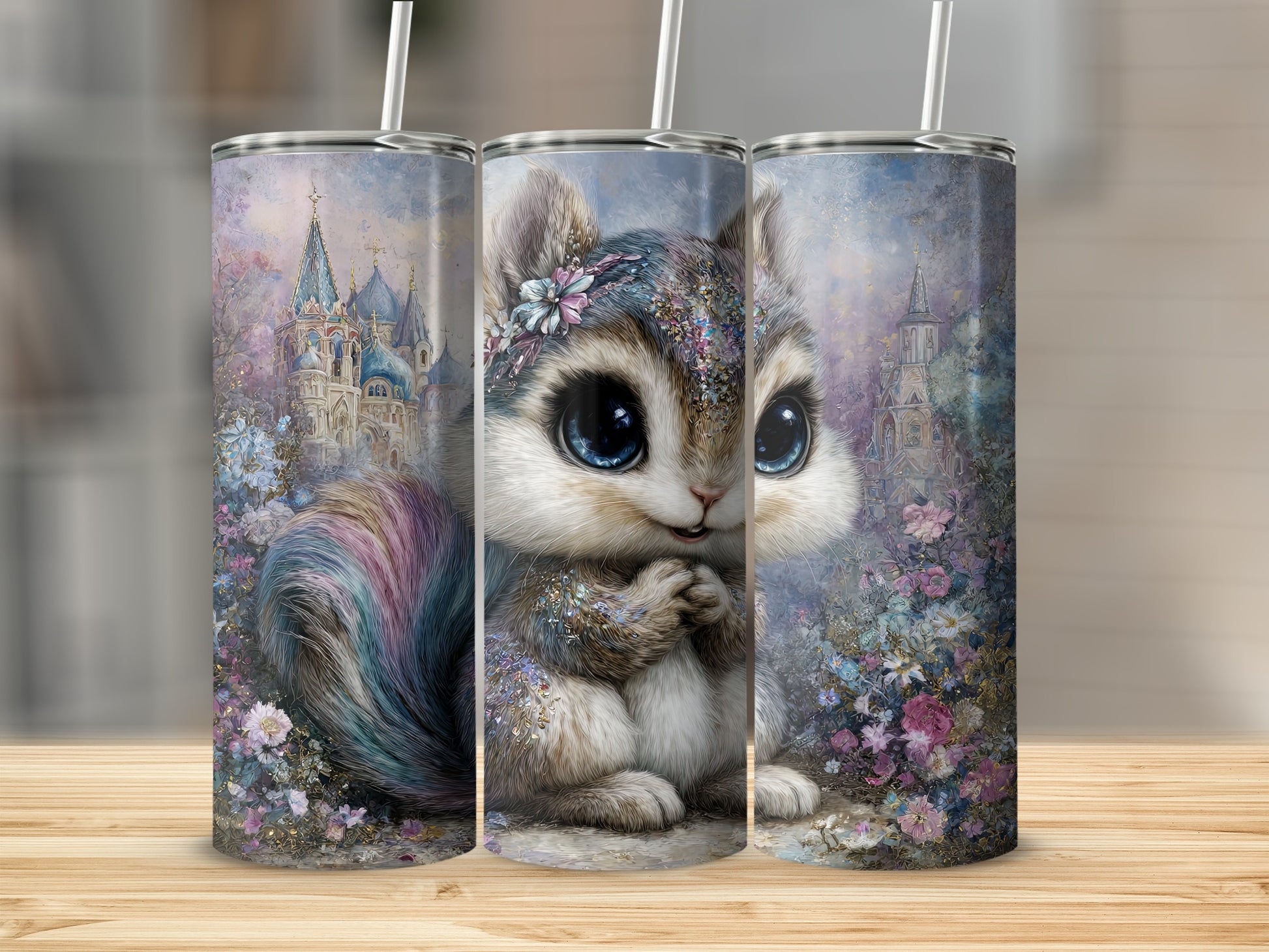 Cute Castle Floral Squirrel Fantasy Art Tumbler