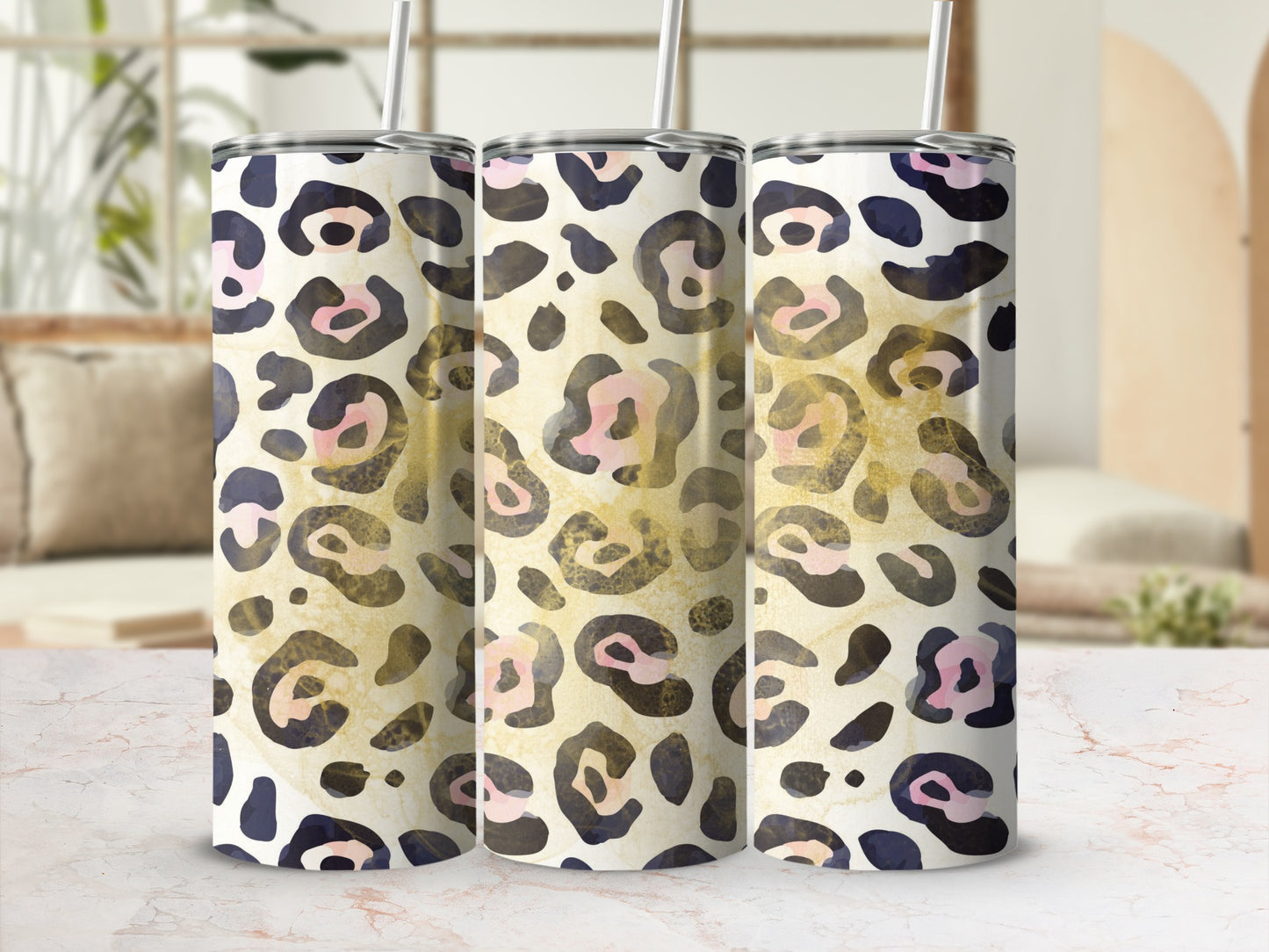 Colorful Leopard Print Design Tumbler With Straw