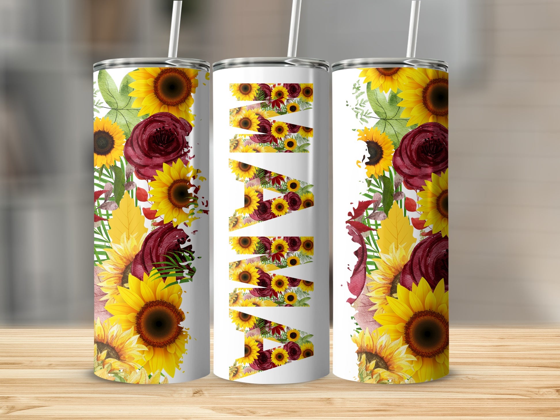 Sunflower and Rose Floral Design Tumbler Cup