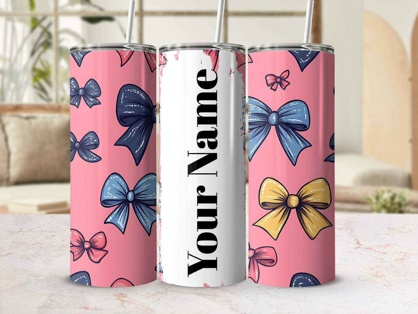 Personalized Pink Bow Design Tumbler for Your Name