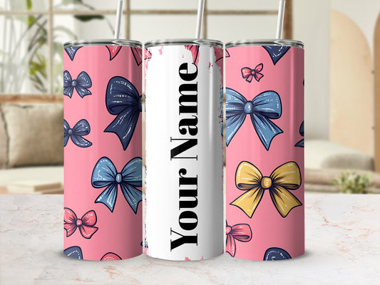 Personalized Pink Bow Design Tumbler for Your Name