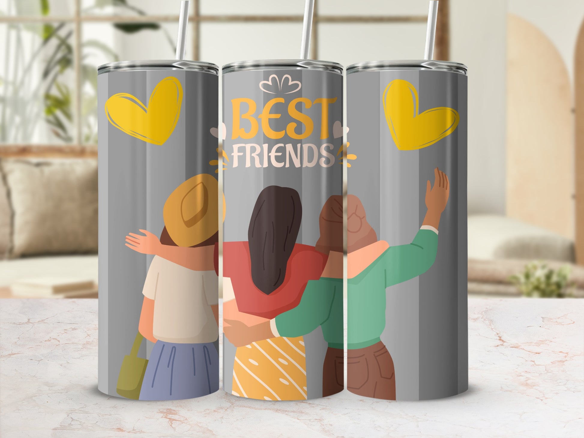 Best Friends Illustration With Hearts Tumbler