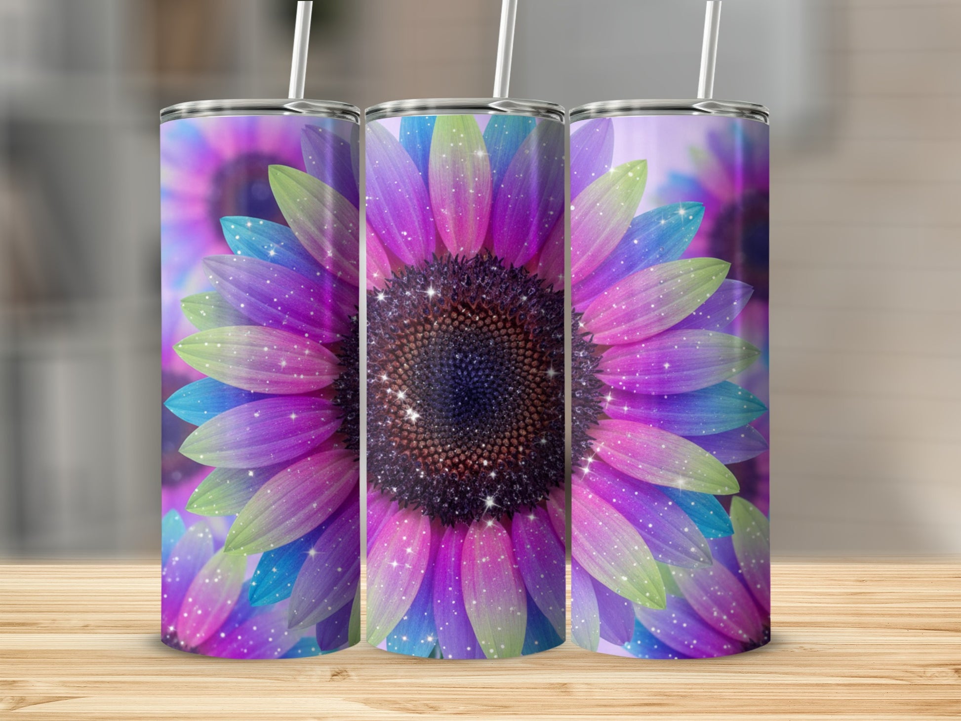 Vibrant Rainbow Sunflower Sparkle Design Tumbler