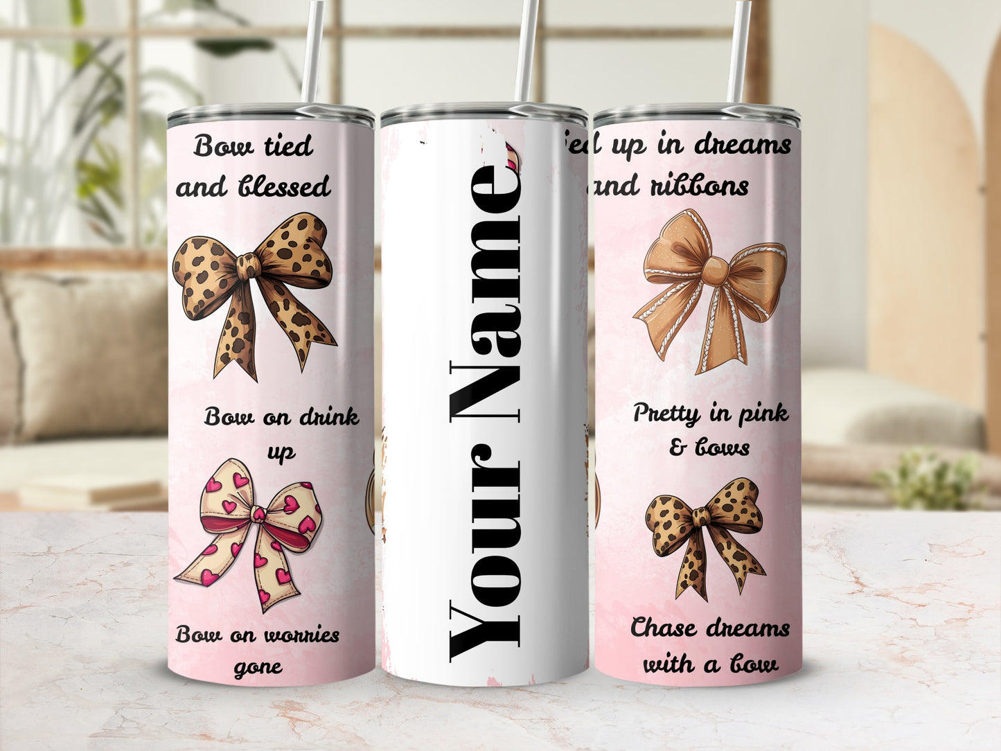 Personalized Insulated Tumbler with Bow Illustrations