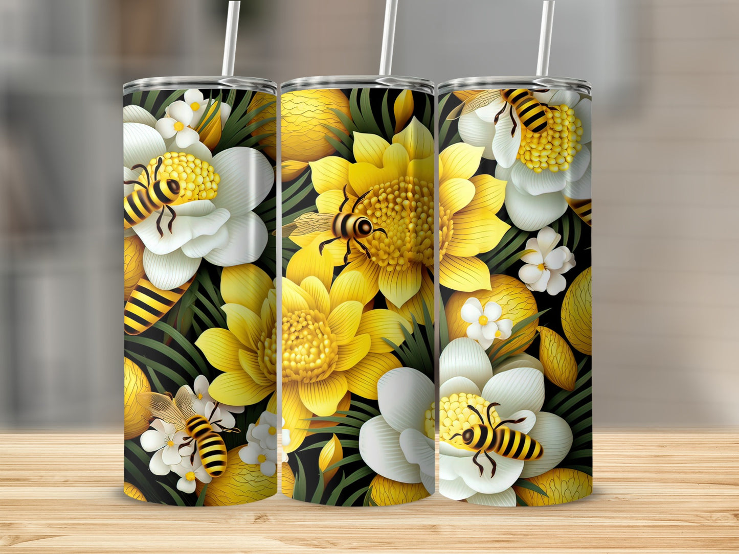 Vibrant Bee and Floral Design Tumbler product