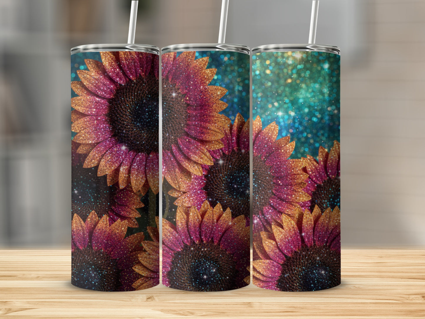 Glitter Sunflowers and Sparkles Design Tumbler