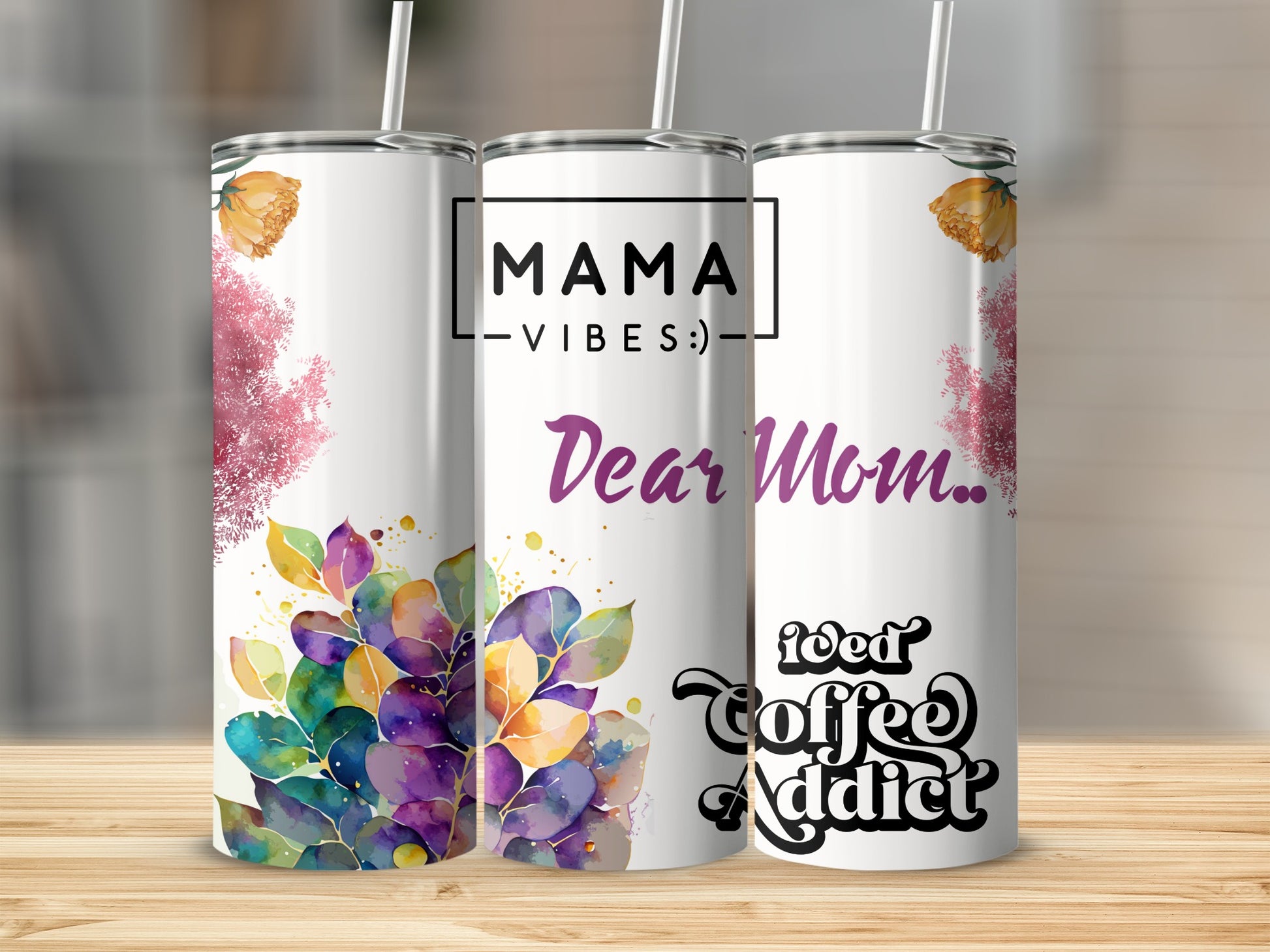 Beautiful Custom MAMA VIBES Dear Mom Iced Coffee Tumbler