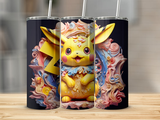 Vibrant Pikachu Art Full Wrap Tumbler with Straw