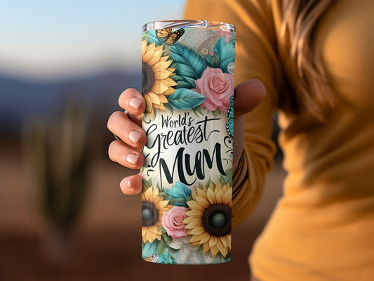 World's Greatest Mum Floral Insulated Tumbler Cup