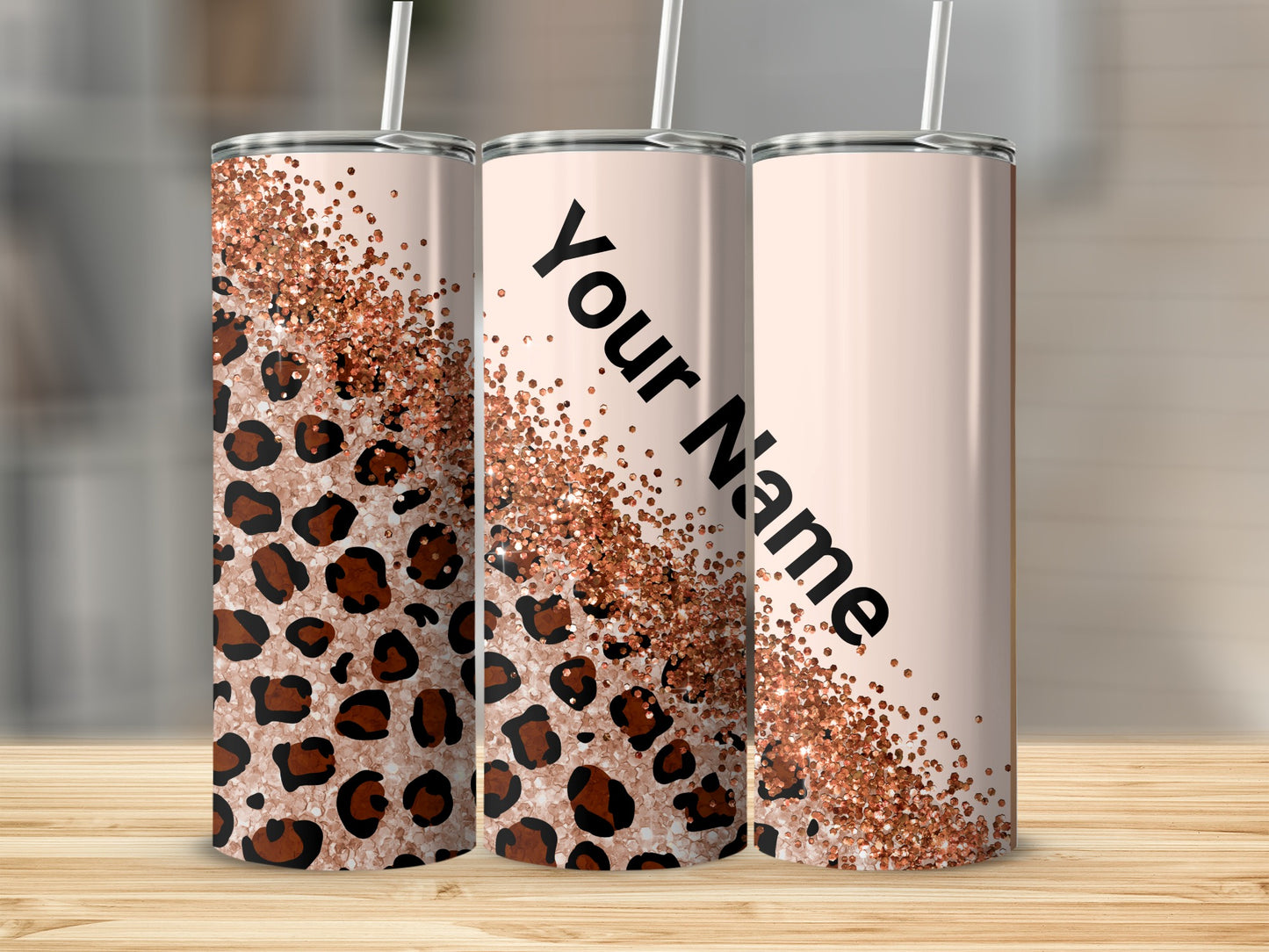 Custom Leopard Print Glitter Tumbler Your Name Personalize