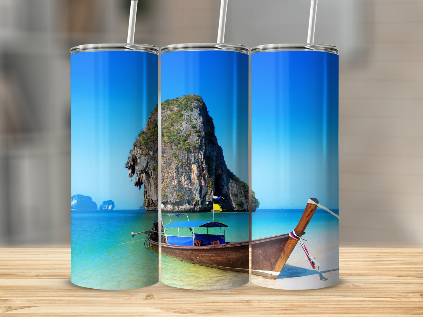 Tropical Beach with Traditional Boat Tumbler Product