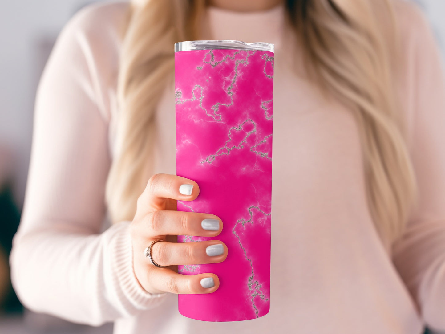 Marble Texture Design Hot Pink and Silver Veins Tumblers
