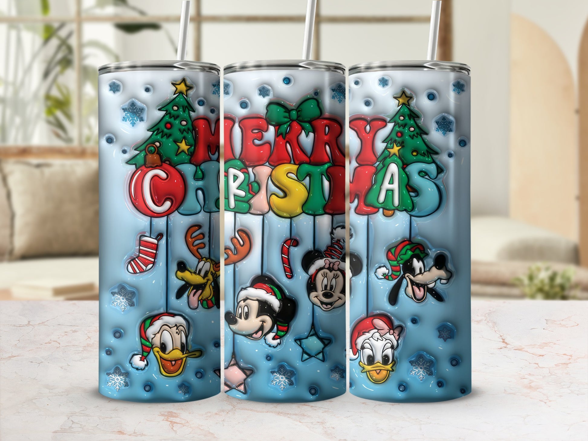 Festive Merry Christmas Cartoon Characters Tumbler