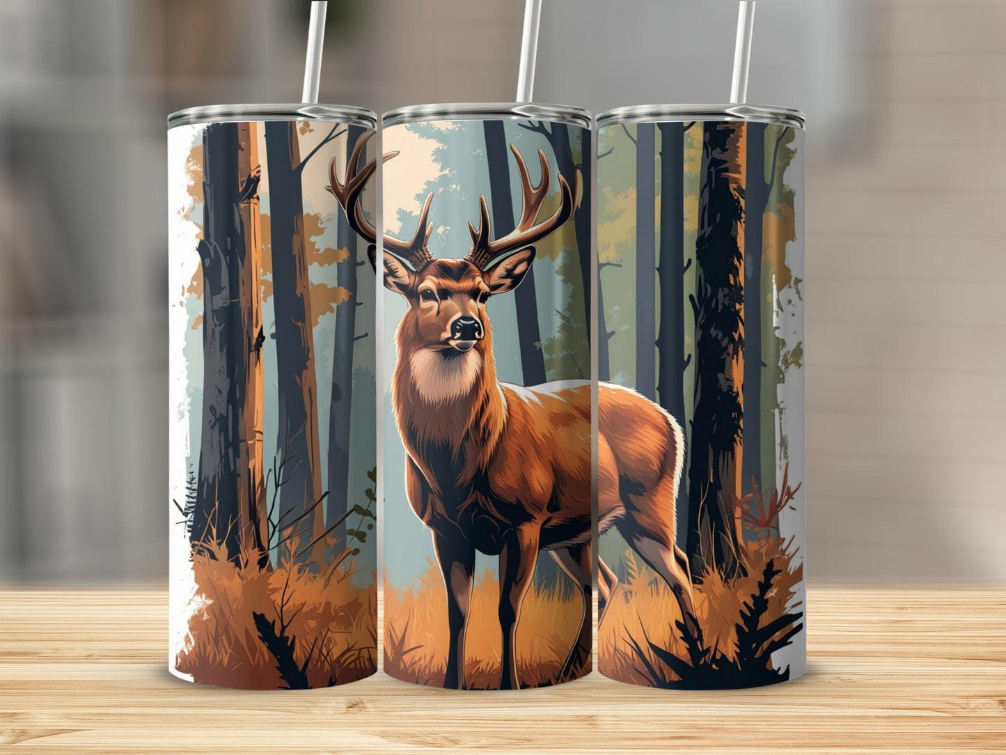 Majestic Deer in Forest Art Design Tumbler