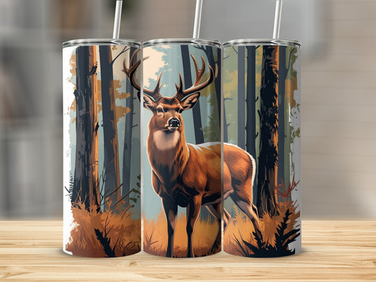 Majestic Deer in Forest Art Design Tumbler