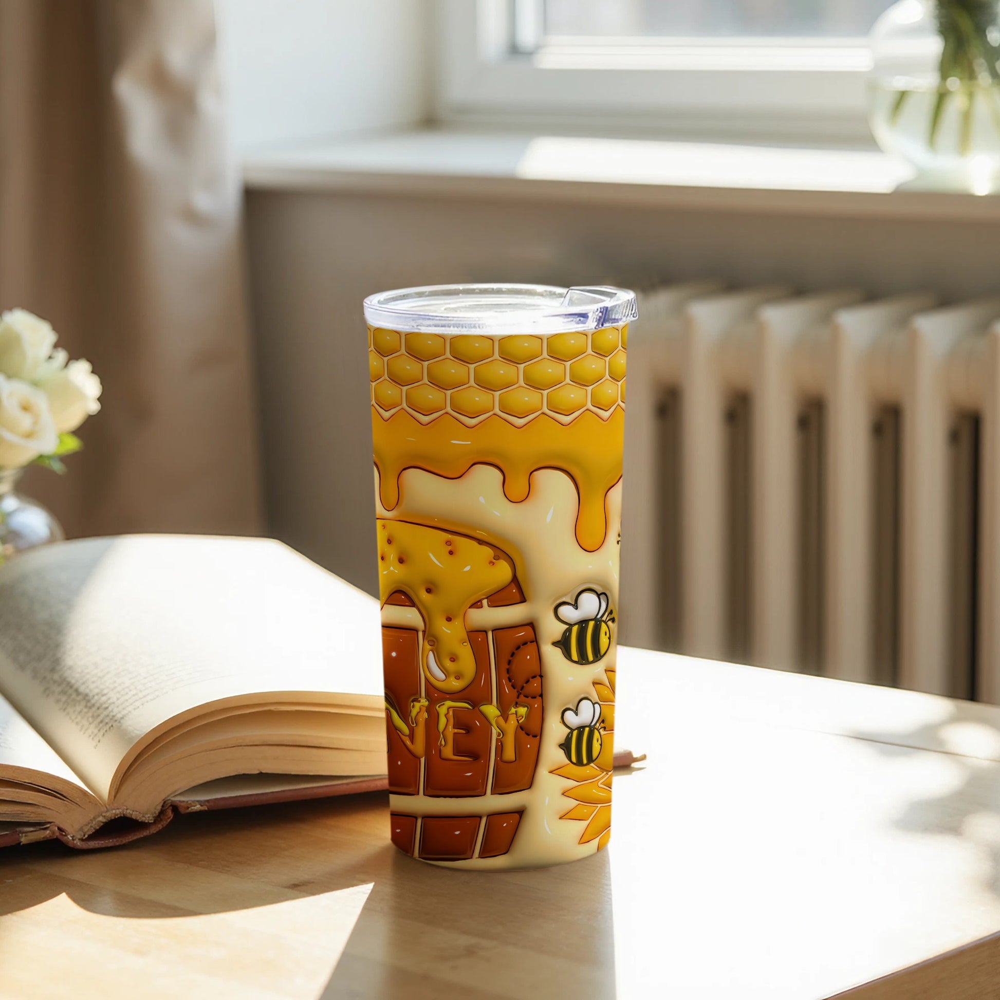 Honey Bee Honeycomb Art on Insulated Tumbler Cup